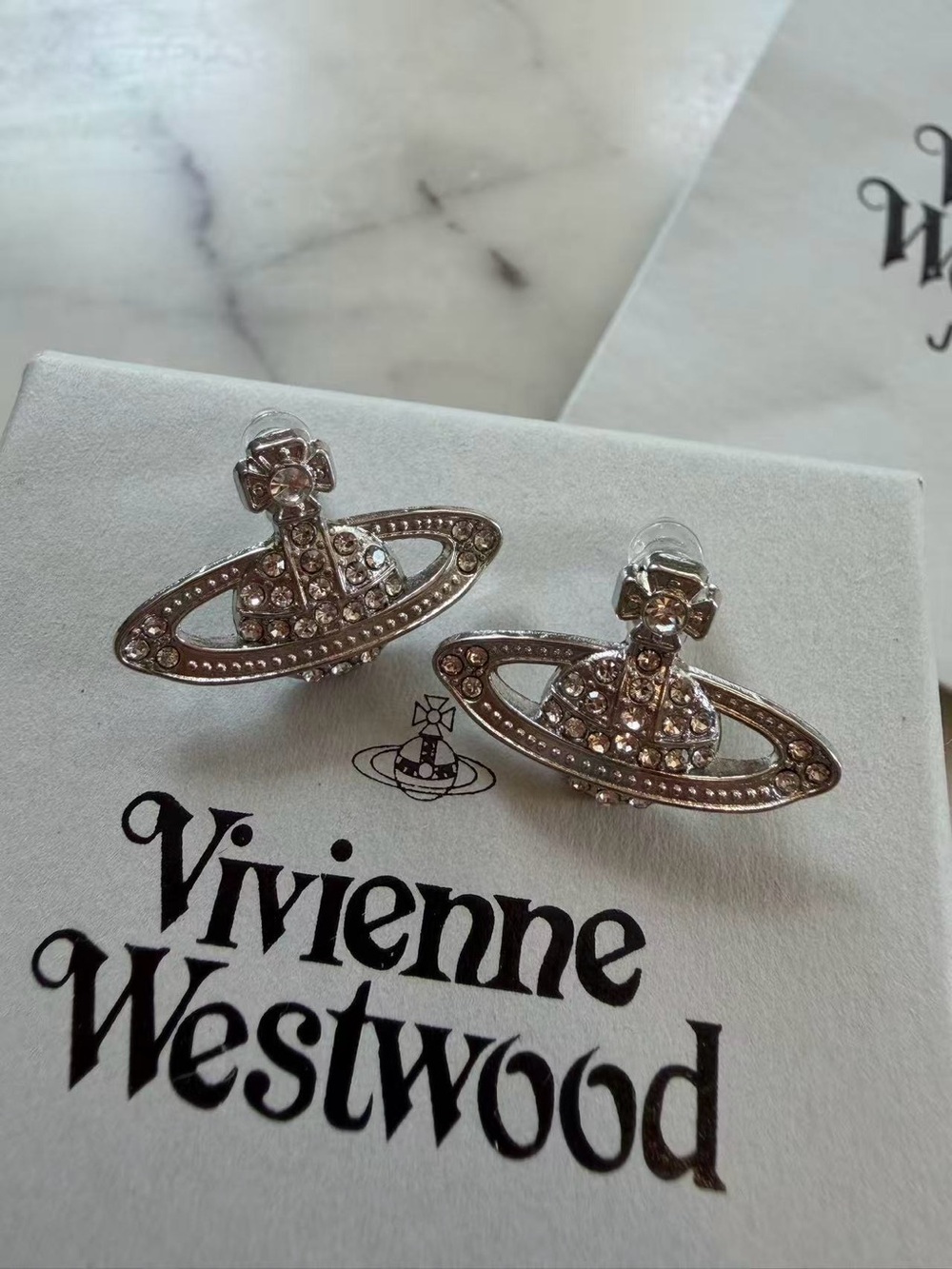 Vivienne Westwood Silver Crystal Orb Logo Stud Earrings